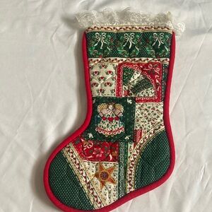 Vintage Handmade Christmas Angel Quilted Lace Stocking Good Condition